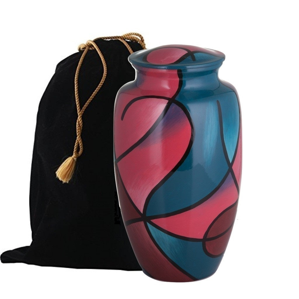 Abstract Blue and Pink Hand Painted Adult Cremation Urn - ExquisiteUrns