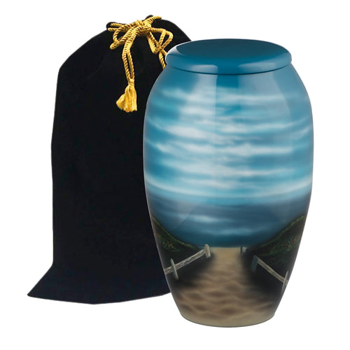 Stormy Beach Path Hand Painted Adult Cremation Urn - ExquisiteUrns
