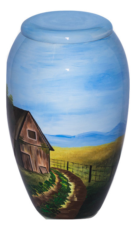 Country Homestead Hand Painted Adult Cremation Urn - ExquisiteUrns