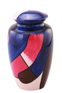 Abstract Blue, Pink and Brown Hand Painted Adult Cremation Urn - ExquisiteUrns