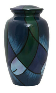 Abstract Blue and Green Hand Painted Adult Cremation Urn - ExquisiteUrns
