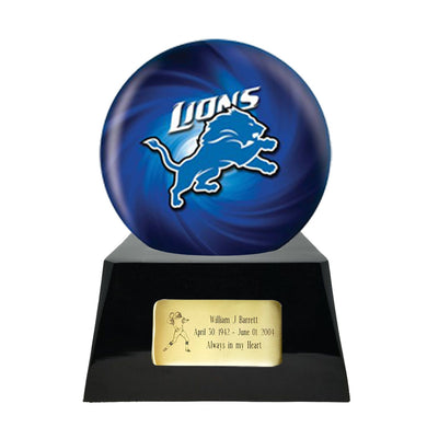 Football Cremation Urn and Detroit Lions Ball Decor with Custom Metal Plaque
