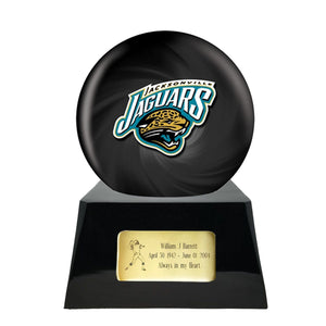 Football Cremation Urn and Jacksonville Jaguars Ball Decor with Custom Metal Plaque