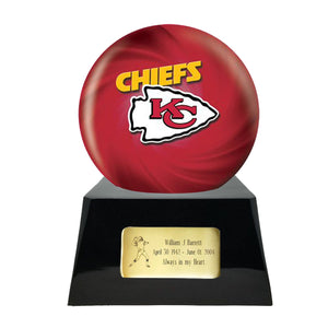 Football Cremation Urn and Kansas City Chiefs Ball Decor with Custom Metal Plaque