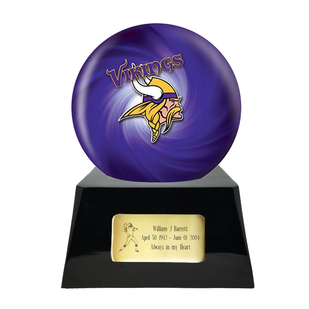 Football Cremation Urn and Minnesota Vikings Ball Decor with Custom Metal Plaque