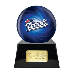 Football Cremation Urn and New England Patriots Ball Decor with Custom Metal Plaque