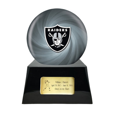 Football Cremation Urn and Raiders Ball Decor with Custom Metal Plaque