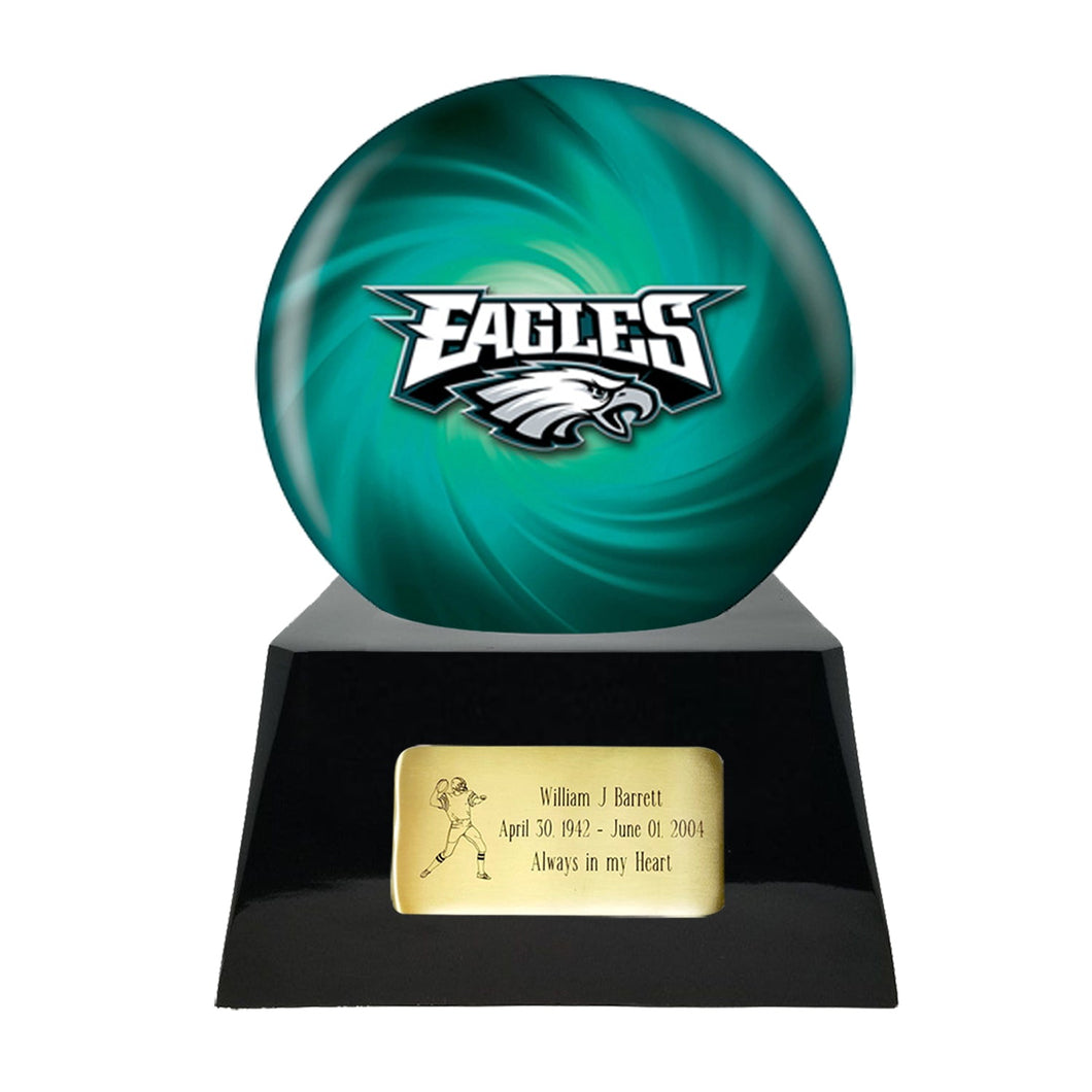 Philadelphia Eagles Urn - Football Team Cremation Urn and Philadelphia Eagles Ball Decor with Custom Metal Plaque