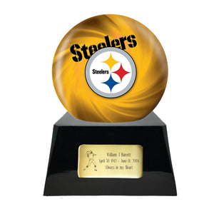 Pittsburgh Steelers Urns - Football Cremation Urn and Pittsburgh Steelers Ball Decor with Custom Metal Plaque