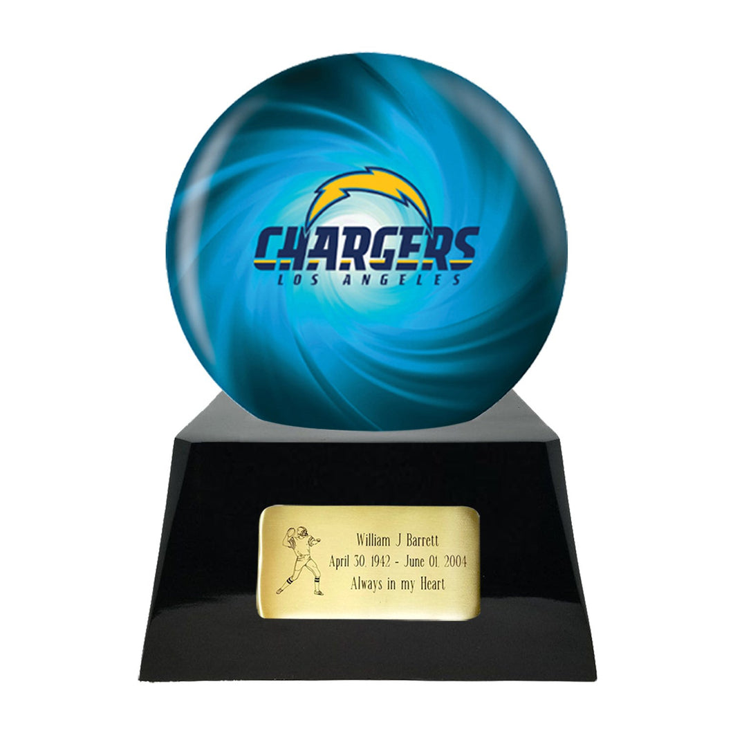 Football Cremation Urn with Optional Los Angeles Chargers Ball Decor and Custom Metal Plaque - ExquisiteUrns