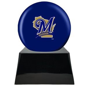 Baseball Cremation Urns For Human Ashes - Baseball Team Cremation Urn and Milwaukee Brewers Ball Decor with custom metal plaque - ExquisiteUrns