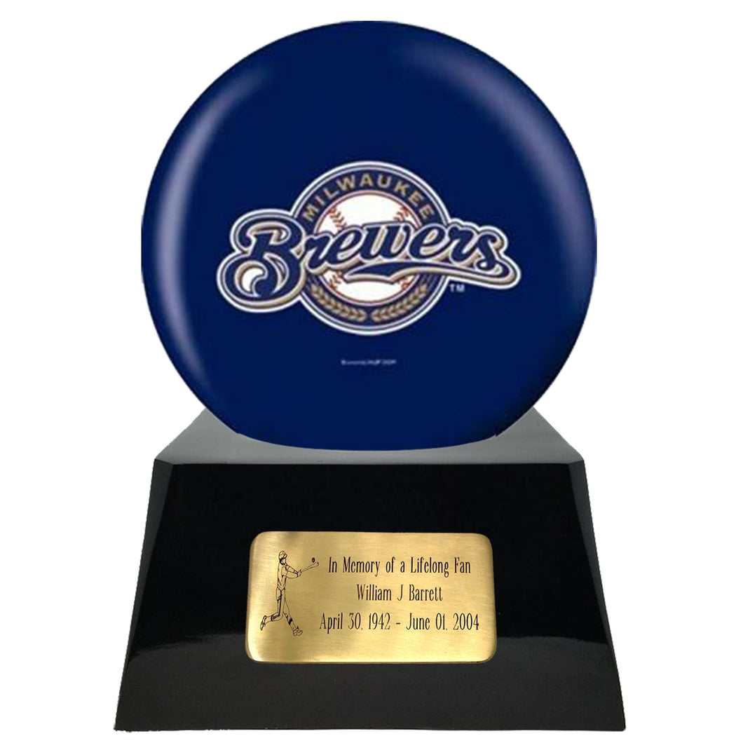 Baseball Team Urn - Milwaukee Brewers Ball Decor with Custom Metal Plaque Baseball Cremation Urn for Human Ashes - MLB URN - ExquisiteUrns