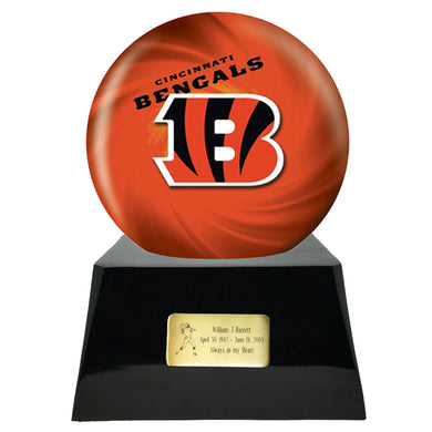Football Team Cremation Urn - Football Cremation Urn and Cincinnati Bengals Ball Decor with Custom Metal Plaque