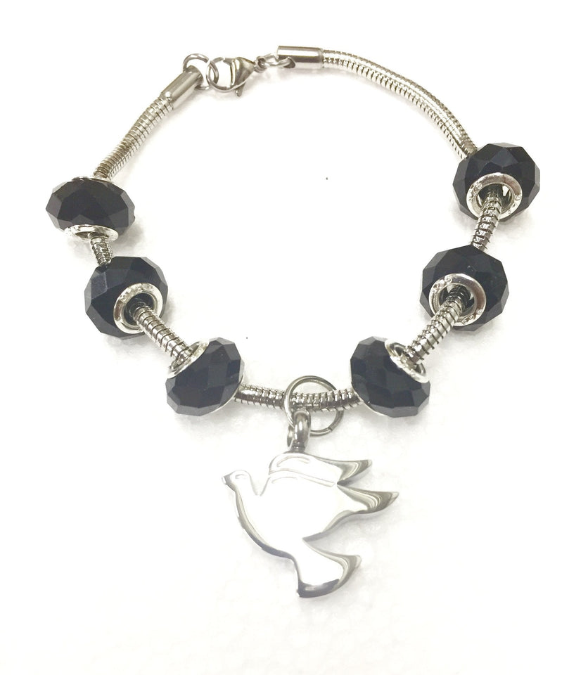 "Midnight Black" murano bead cremation Bracelet, Cremation Bracelet - ExquisiteUrns
