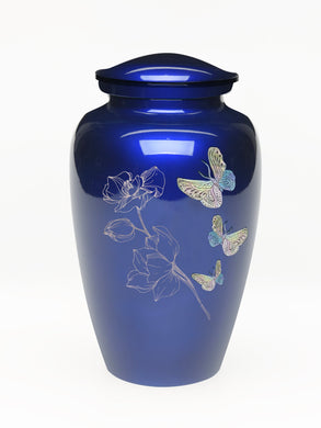 Elegance Series Blue Mother Of Pearl Butterfly Adult Cremation Urn - ExquisiteUrns