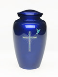Elegance Series Blue Mother Of Pearl Cross Adult Cremation Urn - ExquisiteUrns