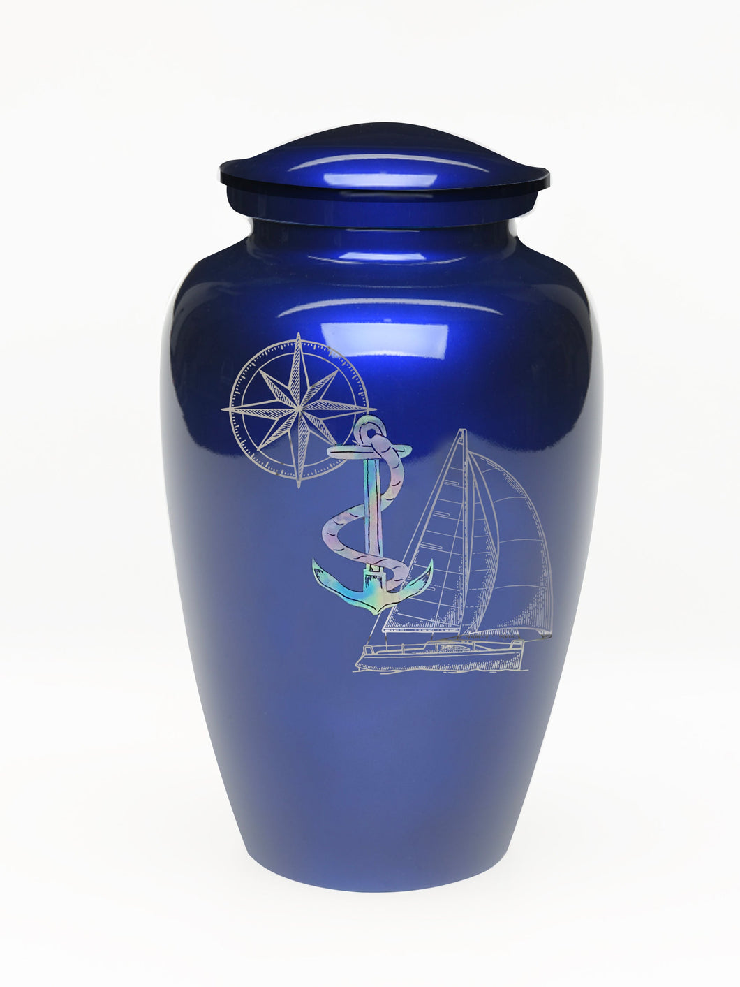 Elegance Series Blue Mother Of Pearl Anchor Adult Cremation Urn - ExquisiteUrns