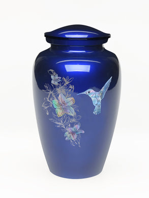 Elegance Series Blue Mother Of Pearl Hummingbird Adult Cremation Urn - ExquisiteUrns