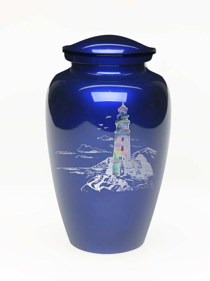 Elegance Series Blue Mother Of Pearl Lighthouse Adult Cremation Urn - ExquisiteUrns