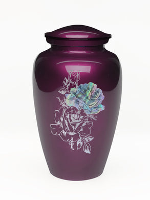 Elegance Series Burgundy Mother Of Pearl Rose Adult Cremation Urn - ExquisiteUrns