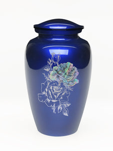 Elegance Series Blue Mother Of Pearl Rose Adult Cremation Urn - ExquisiteUrns