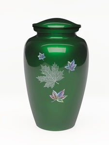 Elegance Series Green Mother Of Pearl Autumn Leaf Adult Cremation Urn - ExquisiteUrns