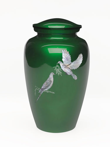 Elegance Series Green Mother Of Pearl Dove Adult Cremation Urn - ExquisiteUrns