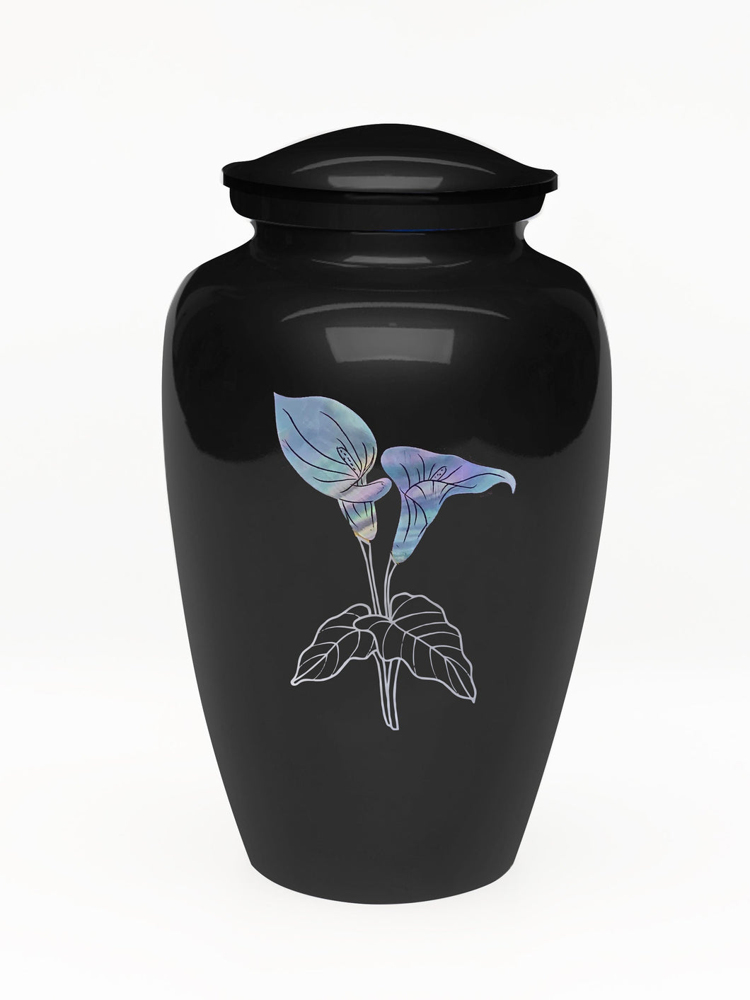 Elegance Series Black Mother Of Pearl Calla Lily Adult Cremation Urn - ExquisiteUrns