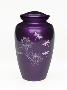 Elegance Series Purple Mother Of Pearl Dragonfly Adult Cremation Urn - ExquisiteUrns