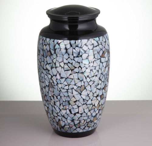 Mosaic Mother Of Pearl Black Cremation Urn - ExquisiteUrns