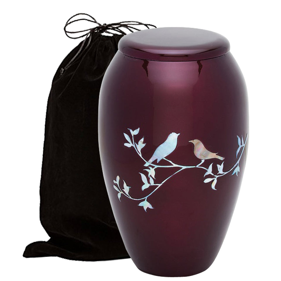 Love Birds Mother Of Pearl Adult Cremation Urn - ExquisiteUrns