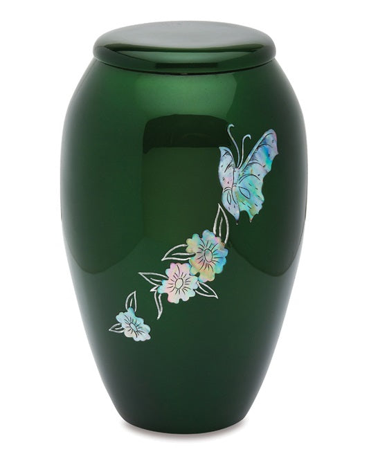 Green Butterfly Mother Of Pearl Cremation Urn - ExquisiteUrns