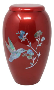 Red Hummingbird Mother Of Pearl Cremation Urn - ExquisiteUrns
