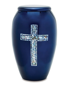 Blue Cross Mother Of Pearl Cremation Urn - ExquisiteUrns