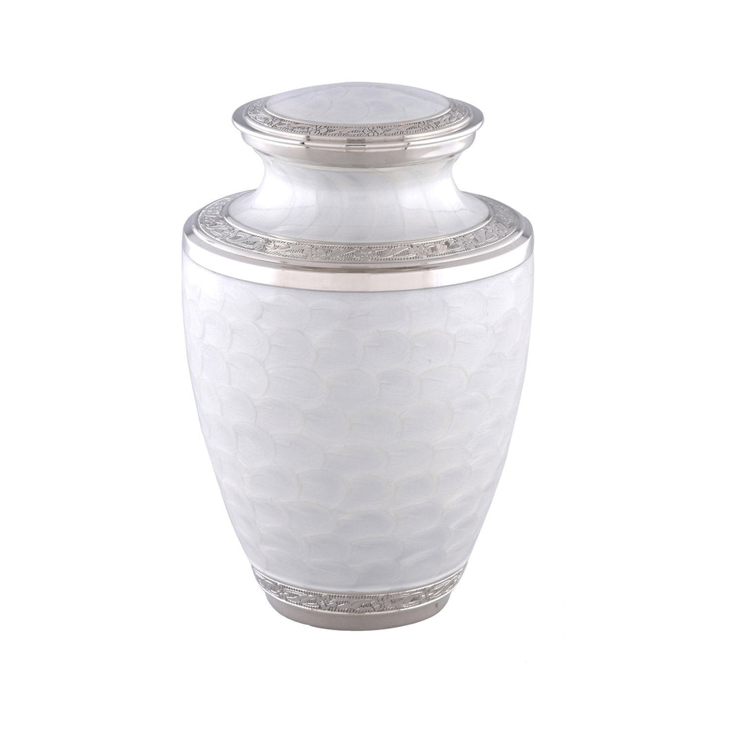 Elegant Pearl White Adult Cremation Urn - ExquisiteUrns