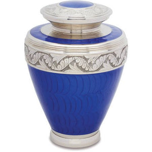 Blue & Silver Regalon Brass Cremation Urn for Human Ashes - ExquisiteUrns