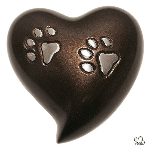 Pet Urn - 2 Paw Print Pet Keepsake Heart-Shaped Urn in Brown - ExquisiteUrns