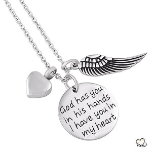 "God Has you in his Hands" Poetry Memorial Pendant - Heart - Urn Necklace - Cremation Necklace - ExquisiteUrns