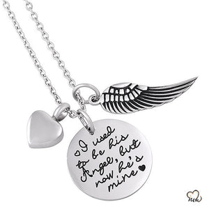 "I Used To Be His Angel" Poetry Memorial Pendant - Circle - Urn Necklace - Cremation Necklace - ExquisiteUrns