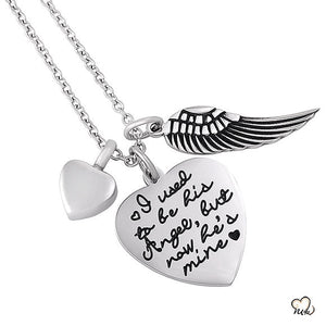 "I Used To Be His Angel" Poetry Memorial Pendant - Heart - Urn Necklace - Cremation Necklace - ExquisiteUrns