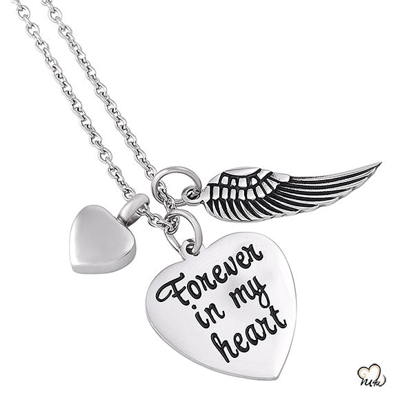 "Forever in my Heart" Poetry Memorial Pendant - Heart - Urn Necklace - Cremation Necklace - ExquisiteUrns