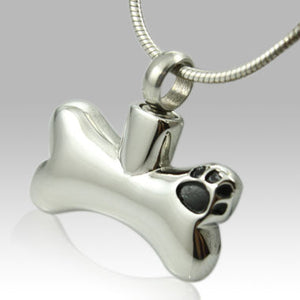 Paw on Dog Bone Stainless Steel Keepsake Pendant Cremation Jewelry - ExquisiteUrns