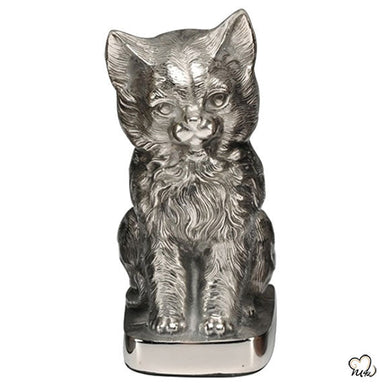 Pet Urn - Pet Cremation Urn - Sitting Cat Figurine Custom Pet Urn For Ashes in Silver - ExquisiteUrns