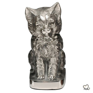 Pet Urn - Pet Cremation Urn - Sitting Cat Figurine Custom Pet Urn For Ashes in Silver - ExquisiteUrns