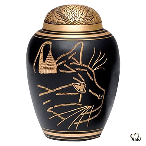 Pet Urn - Pet Cremation Urn - Black and Gold Custom Medium Sized Cat Urn for Cat Ashes - ExquisiteUrns