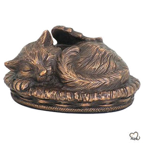 Pet Urn - Sleeping Angel Cat Urn For Cats Ashes - Metal Urn with Copper and Bronze Finish - ExquisiteUrns