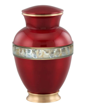 Divine Red Adult sized Urn with Mother of Pearl Band - Red - ExquisiteUrns