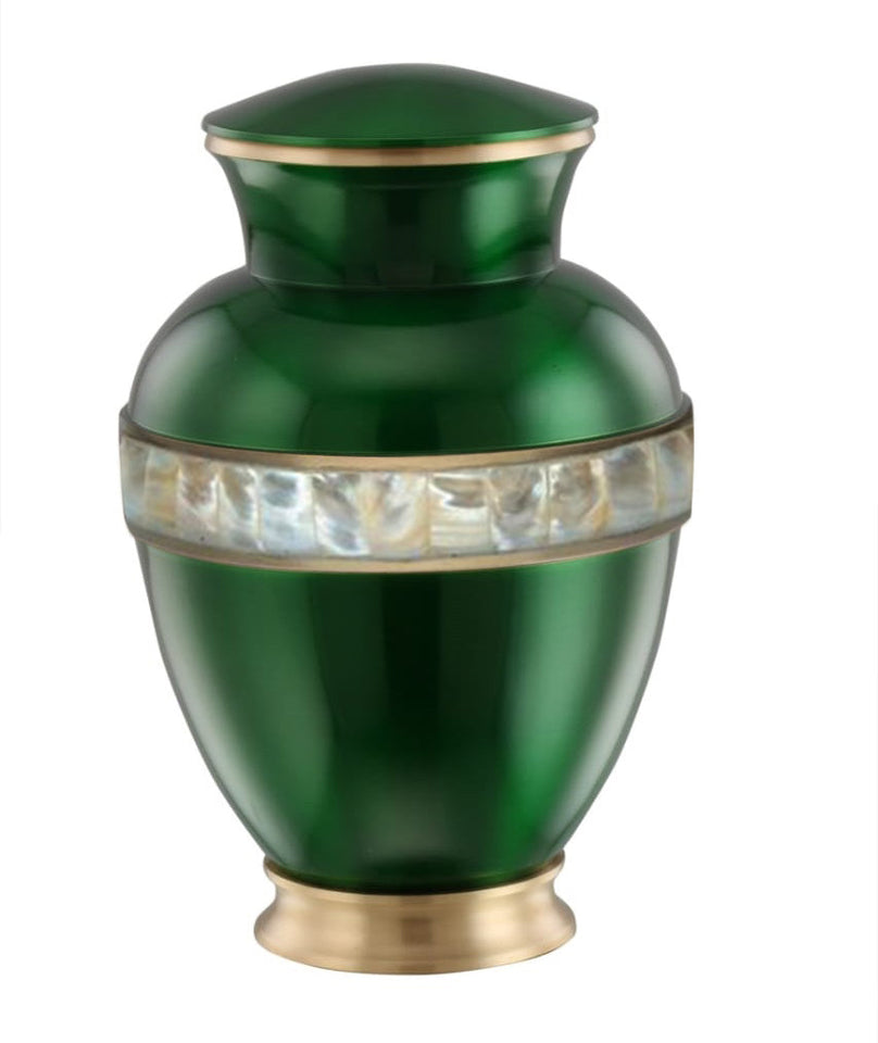 Divine Emerald Green Adult sized Urn with Mother of Pearl Band - Green - ExquisiteUrns