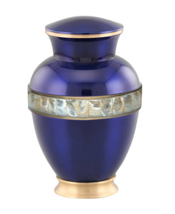 Divine Sapphire Blue Adult sized Urn with Mother of Pearl Band - Blue - ExquisiteUrns