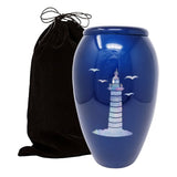 Blue Lighthouse Mother Of Pearl Cremation Urn - ExquisiteUrns